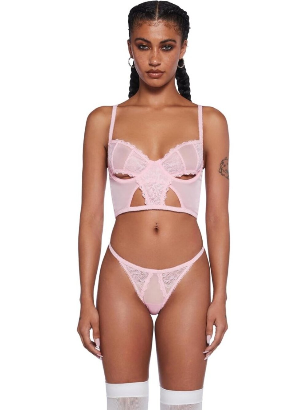 Lace & Mesh Cut-Out Lingerie Set - Midnight Entanglements, Sexy Sleepwear